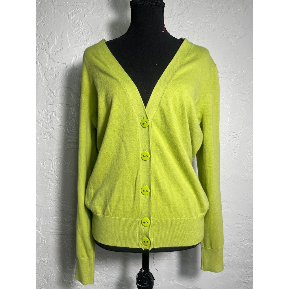August Silk Women's Large Lime Green Cardigan Sweater Button Front Cotton Blend